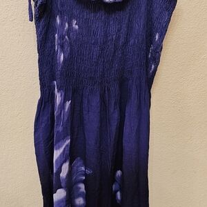 Midi Smocked Strapless Dress in Deep Blue